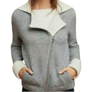 ANTHROPOLOGIE Gray Wool Alpaca Blend Asymmetric Moto Zip Sweater Jacket XL